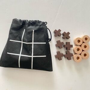 Tic Tac Toe Wooden Travel Set with Bag
